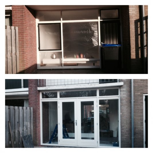 Nieuwe hardhouten pui met HR++ veiligheidsisolatieglas geleverd en geplaatst te Loenersloot.